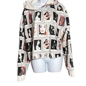 Selena Women's Graphic Hoodie Crop Sweatshirt Long Sleeve Pullover White Size 3X